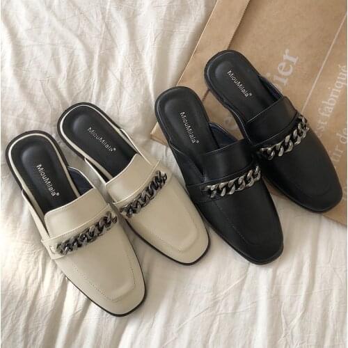 Fashion Low-heeled Shoes Joker Chain Flat Slippers Woman Slippers Womans Shoes Sandals Women 2021 Flat Slippers for Women