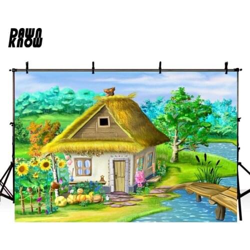 DAWNKNOW Cartoon House Vinyl Photography Background For Family River New Fabric Polyester Backdrop For Wedding Photo Studio G597