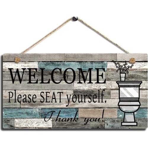 Vintage Printed Wood Signs Wall Hanging Wooden Plaque with funny Sayings Welcome Please Seat Yourself Art Gifts 10 x 5 Inches