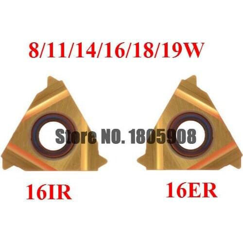 10PCS 16ER 16IR 8/11/14/16/18/19 W, tungsten carbide turning threading insert Whitworth - 55 degree yellow coationg