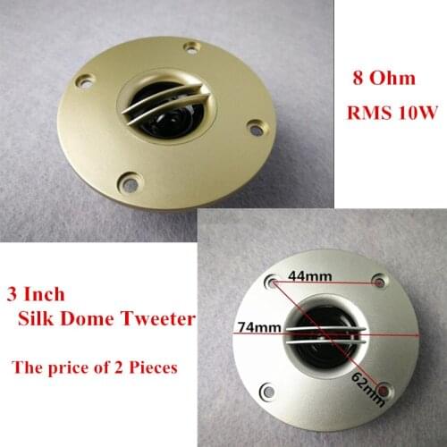 2pcs High-End Hifi 3 Inch 8 Ohm RMS 10W Film Dome Tweeter 74mm Panel Gold Color