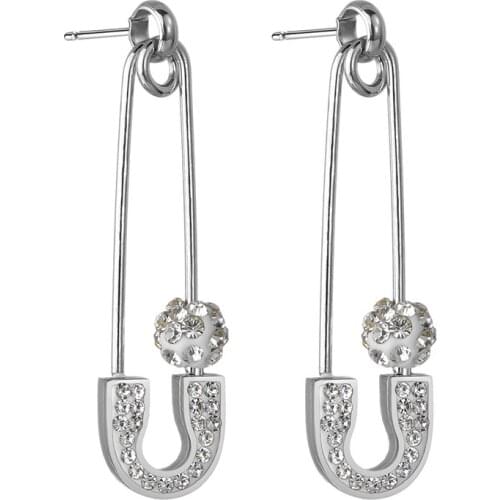 Fashion Paper Clip Stud Earrings Pin Stainless Steel Earring for Woman Girl Crystal Trendy Anniversary Jewelry Gift