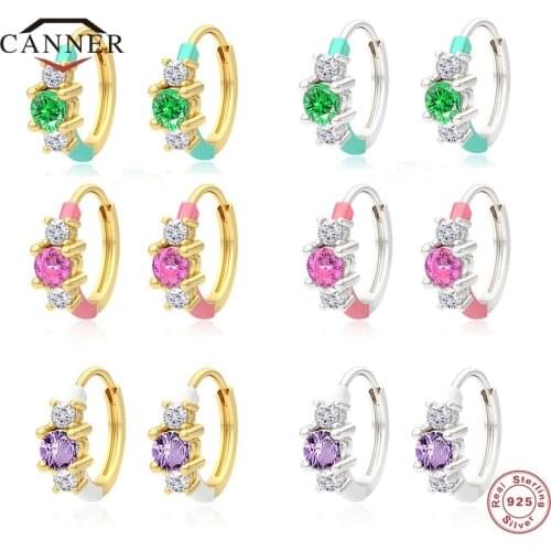 CANNER 925 Sterling Silver Charm Zircon Cartilage Piercing Circle Round Hoop Earrings For Women Accessory Small Huggie Jewelry