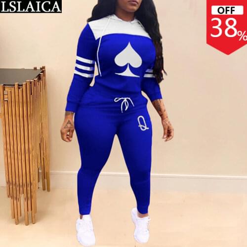 2 Peice Set Women Long Sleeve Sweatshirt&woman Pants Solid Color Set Women Playing Card Printing Sporty Runway Sets for Women