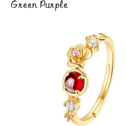 925 Sterling Silver Ring Garnet Gemstones Flower Ring Luxury Jewelry Minimalism Anelli Punk Aneis Boho Anillos Rings for Women