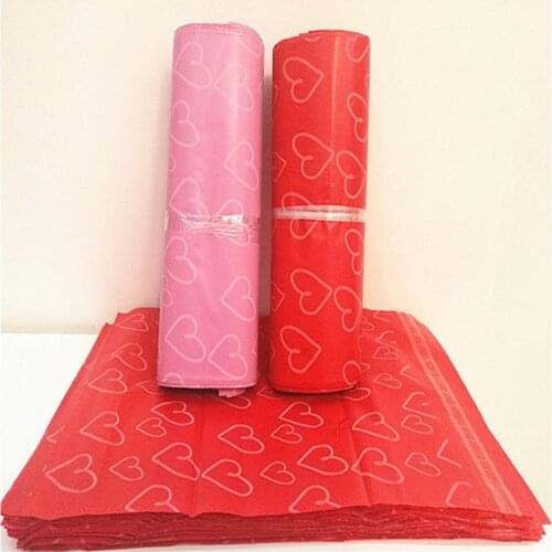 10 Pieces/Lot) Pink Love Courier Bag Gift Packaging Express Package Bag Red Waterproof Plastic Bag