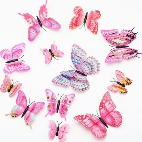 12 PCS/SET New crafts double layer 3D simulation butterfly set magnetic refrigerator stickers decorative wall stickers