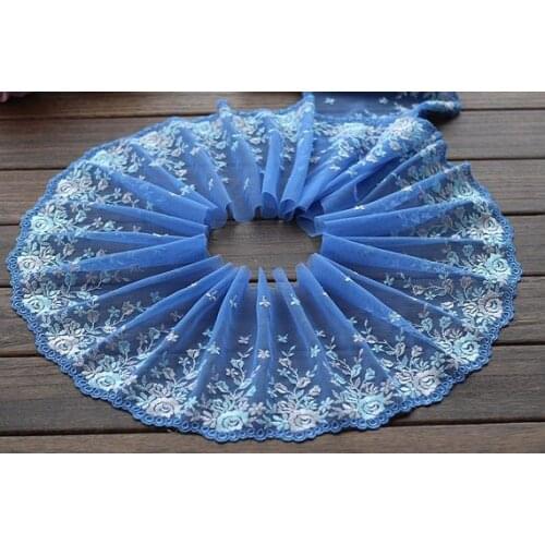 2 Yards Lace Trim Exquisite Blue Floral Embroidered Tulle Lace 6.29 Inches Wide High Quality