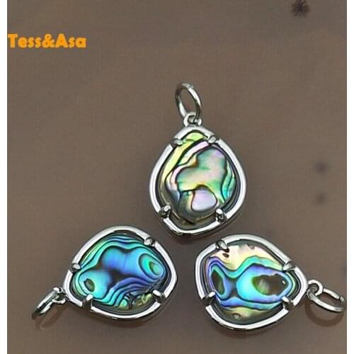 3pcs Natural Abalone Shell Pendant Rainbow Color Beach Sea Shell Silver Handmade Classical Jewelry Finding For Necklace Making