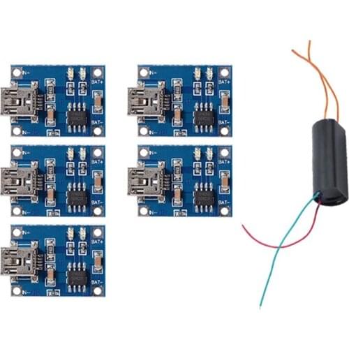 5 Pcs Mini USB 1A Lithium Battery Charging Board & 1 Pcs DC 3V-6V To 400KV 400000V Boost Step-Up Power Module Generator