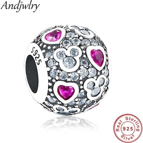 Authentic 925 Sterling Silver Beads Fit Original Pandora Charms Bracelet Heart Color CZ Beads for DIY Making 925 Berloque