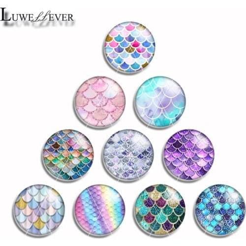 12mm 10mm 14mm 16mm 20mm 25mm 464 10pcs/lot Mermaid Mix Round Glass Cabochon Jewelry Finding 18mm Snap Button Charm Bracelet