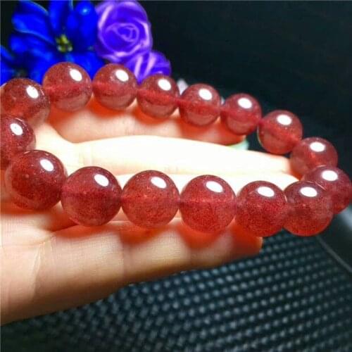 Natural Crystal Beads Bracelet Red Ice Strawberry Quartz 14mm AAAA