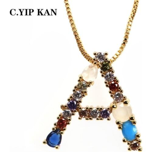 C.YIP KAN Hot Sale CZ Initial Necklace Letter Necklace Name Jewelry For Women Accessories Girlfriend Best Gift