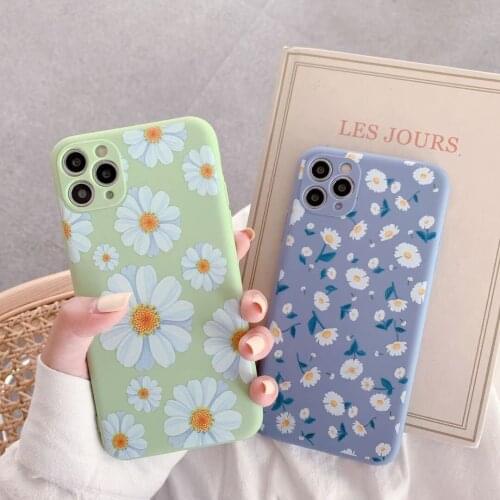 Cartoon Vintage Cute Daisy Flower Pattern Phone Case for iPhone 12 Mini 11Pro XR X XS Max 7 8 Plus Print Floral Soft Tpu Covers
