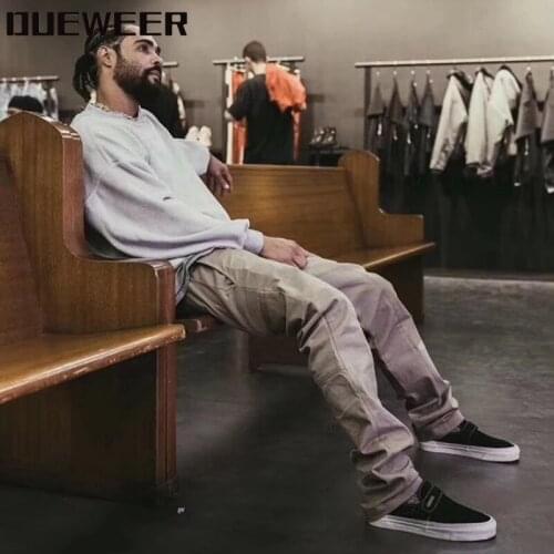Dueweer Men Pants Black Khaki Retro Baggy High Street Kanye West Vintage Straight Loose Casual Back Pockets Trousers