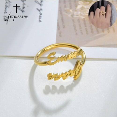Letdiffery Personlizd Double Names Rings for Couple Stainless Steel Adjustable Women Wedding Rings Unique Engagement Gifts