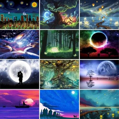 GATYZTORY Frame Diy Painting By Numbers Moon Landscape HandPainted Oil Painting On Canvas Unique Gift Home Decoration