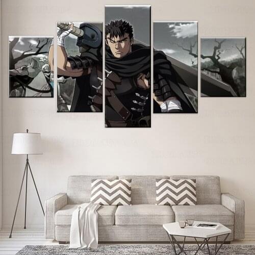 Canvas Painting 5 Pieces Modern Wall Art Decorative Anime Poster Printing Type Berserk Guts Warrior Picture Home Decor Artwork