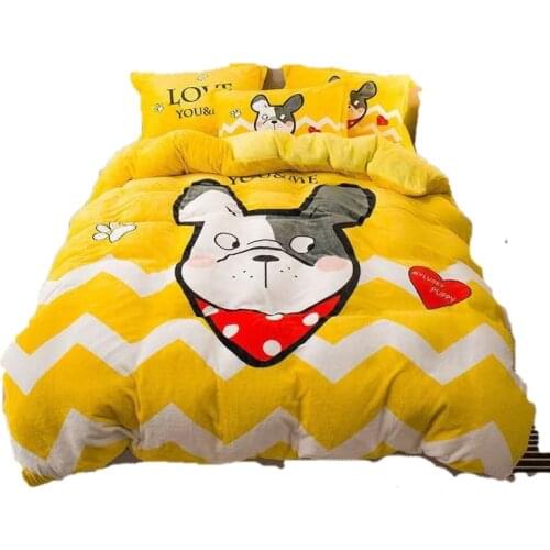 4pcs Crystal Flannel Bedding set Home Caroset Bed Linens Pillowcases Winter Warm Fleece Duvet Cover Bed Sheet King Size