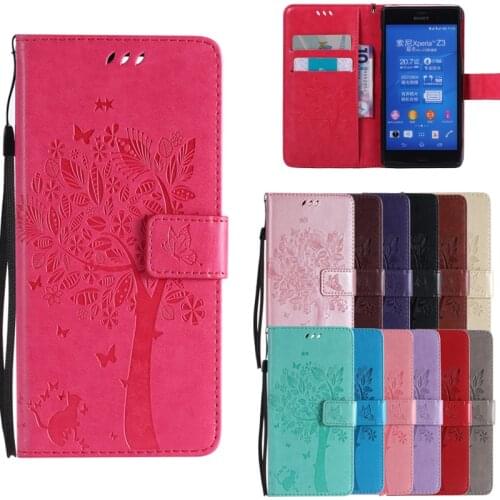 Leather Case For Sony Xperia Z3 Z4 Z5 Mini Plus Premium M2 M4 M5 X Performance XA Ultra XZ E4 E5 C5 Tree Cat Capa