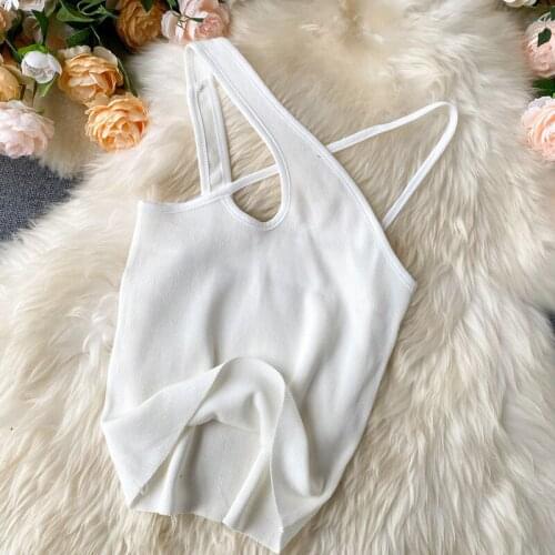 Heliar Women Crop Tops Female Knitted Cross Halter Tops Chic Tank Tops Camis Sexy Solid Streetwear Y2K Tops For Women Summer