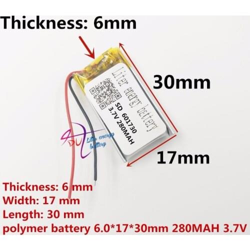 Best battery brand 3.7V lithium polymer 061730 601730 MP3 wireless mouse Bluetooth stereo 280mAH