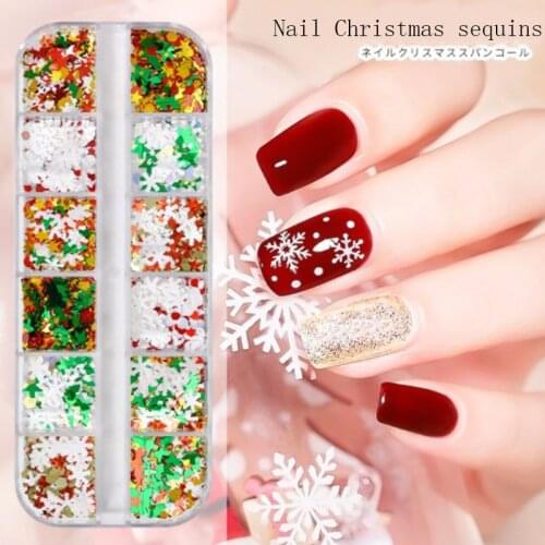 Mix Christmas Snowflake Ultra Thin Style laser Butterfly Flame Monogram Sequins Starlights Nail Glitter Decoration 12 Grids/Box