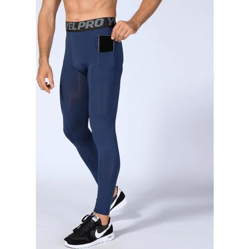 Men Compression Running Pants With Pocket Fitness Sports Tight Pants Quick Dry Breathable Anti Sweat Gym Training Leggings