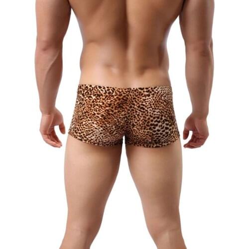 2019 Men\s Sexy Soft Breathable Leopard Print Pouch Boxer Shorts Men Design Stretch Underwear Trunks