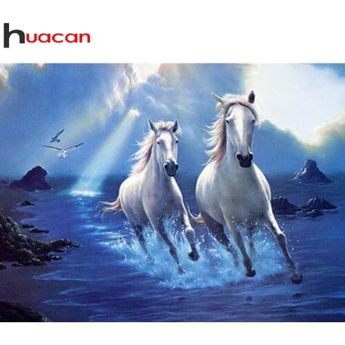 Huacan Diy Diamond Painting Horse Wall Decor Diamond Embroidery Mosaic Animal Sea Scenery Crystal Hobby Gift