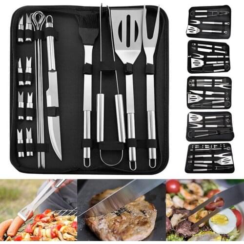 BBQ Tools Set Barbecue Grilling Utensil Accessories 18Pcs Stainless Steel Wooden Camping Outdoor Cooking Tools Kit BBQ Utensils