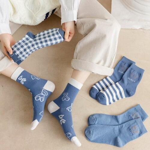 Striped socks funny cute bear animal print sokken cartoon meias fashion kawaii street style calcetines women cotton skarpetki