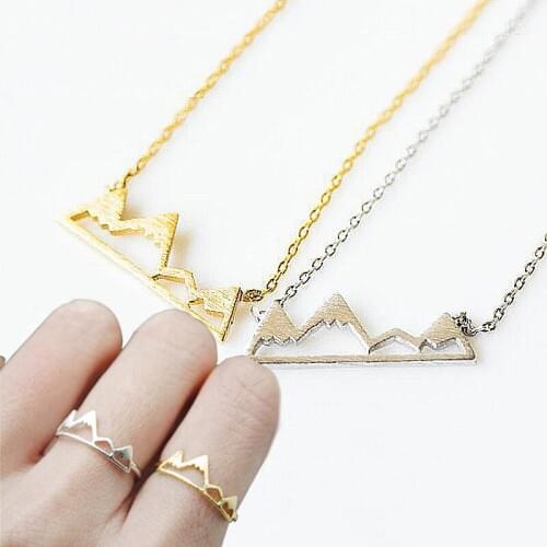 1 Set Cute Snow Mountain Necklace And Ring Set, Fashion Jewelry Sets Silver Gold-color Bohemia Style For Women Girls Kids Gift