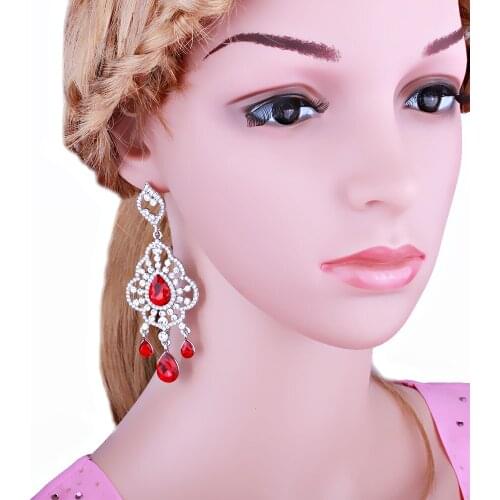 Luxurious Long Crystal Chandelier Pendientes Earrings for Women Silver Plated Fashion Bridal Wedding Earrings