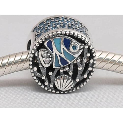 Authentic S925 Bead DIY Jewelry Ocean Life Charms fit Lady Bracelet Bangle Girl Gift Fish Shell
