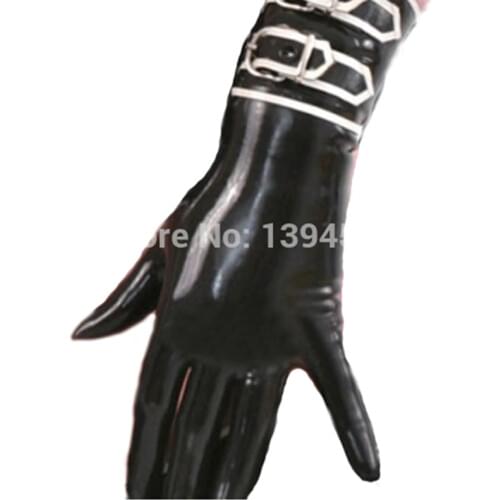 Sexy exotic lingerie outdoor women men unisex club black latex handmade short gloves with buckles gloves cekc slim zentai fetish