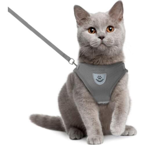 Cat Collar Mesh Cats Harness Leash Belt Kitten Collar Pet Products Reflective Adjustable Cat Harness Leash Set