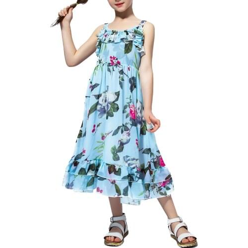 Chiffon Princess Dress For Girls Kids Summer Sleeveless Straps Dresses Children Flower Casual Beach Long Dress Girls Sundress