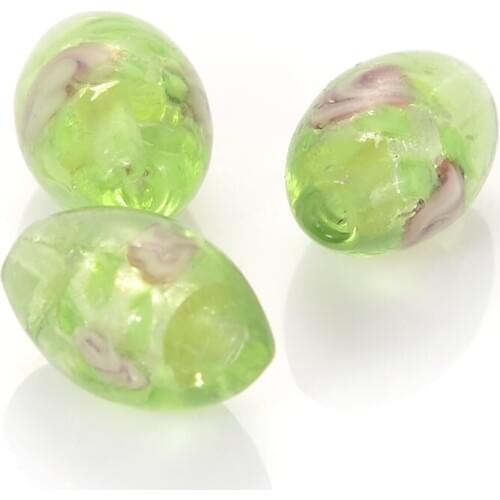 10 Pcs Glass Chamilia Beads Oval Silver Foiled Glass Lampwork Spacer Beads With Flower For Diy Jewelry Making Accessories