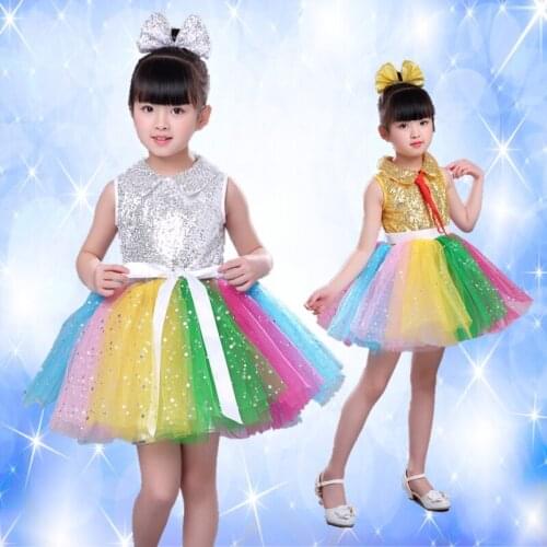 Girls Jazz Dance Latin Dance Ballet New Style Princess Dress Chorus Sequins Performance Costumes Colorful Tutu Costumes