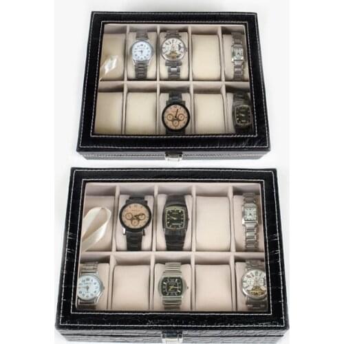 TONVIC 1Pc Factory Wholesale 10 Grid Leatherette Jewelry Watch Display Box Storage Collection Fashion Case