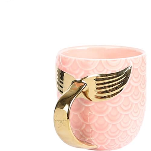 NEWYEARNEW 1piece Ceramic Mermaid Fish Single Tea Water Coffee Cup Mug Milk Business Gift Tableware Wedding Birthday Gift