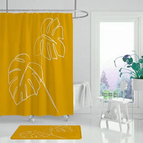 Natural pattern pineapple/flower/leaf polyester shower curtain washable high quality bathroom shower color curtain