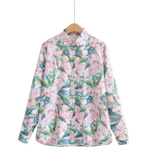 New Women Shirts Floral Print Single Breasted Fashion Blouse Female Long Sleeve Casual Loose Office Lady Top Blusas Mujer