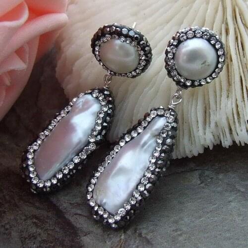 Natural Biwa freshwater Pearl Trimmed With Marcasite Stud Earrings for women