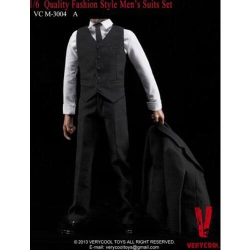 1/6 Fashion Style Mens Suits Set Male Clothes Set VCM3004 Shirt Vest Coat Pants