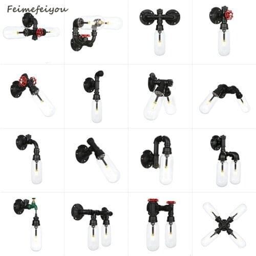 2021 New loft retro industrial wind aisle staircase wrought iron wall lamp American creative bedroom living room bar decoration