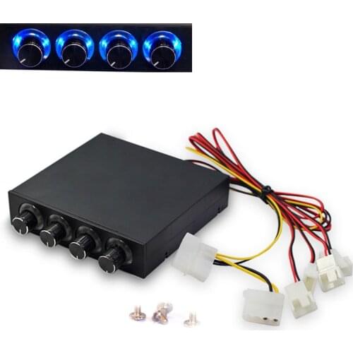 3.5inch PC HDD 4 Channel Speed Fan Controller with Blue/Red LED Controller Front Panel For Computer Fans