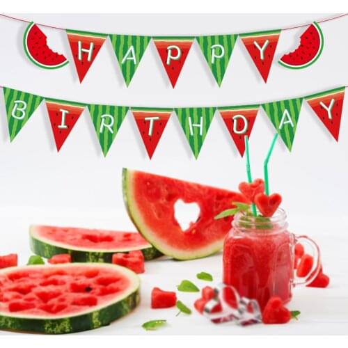 Baby Shower Watermelon Happy Birthday Banner DIY Party Decorations Wall Sweet Watermelon Hanging Bunting Kids Party Favors